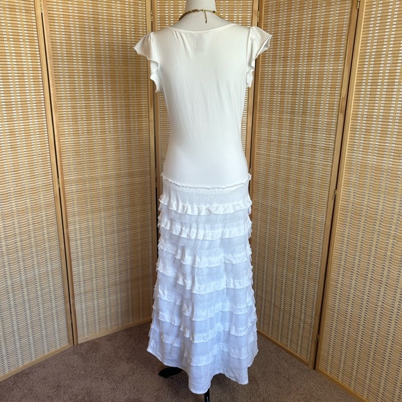 Sundance Boho Linen Tiered Maxi Flutter Sleeve Dress - Picture 6 of 10